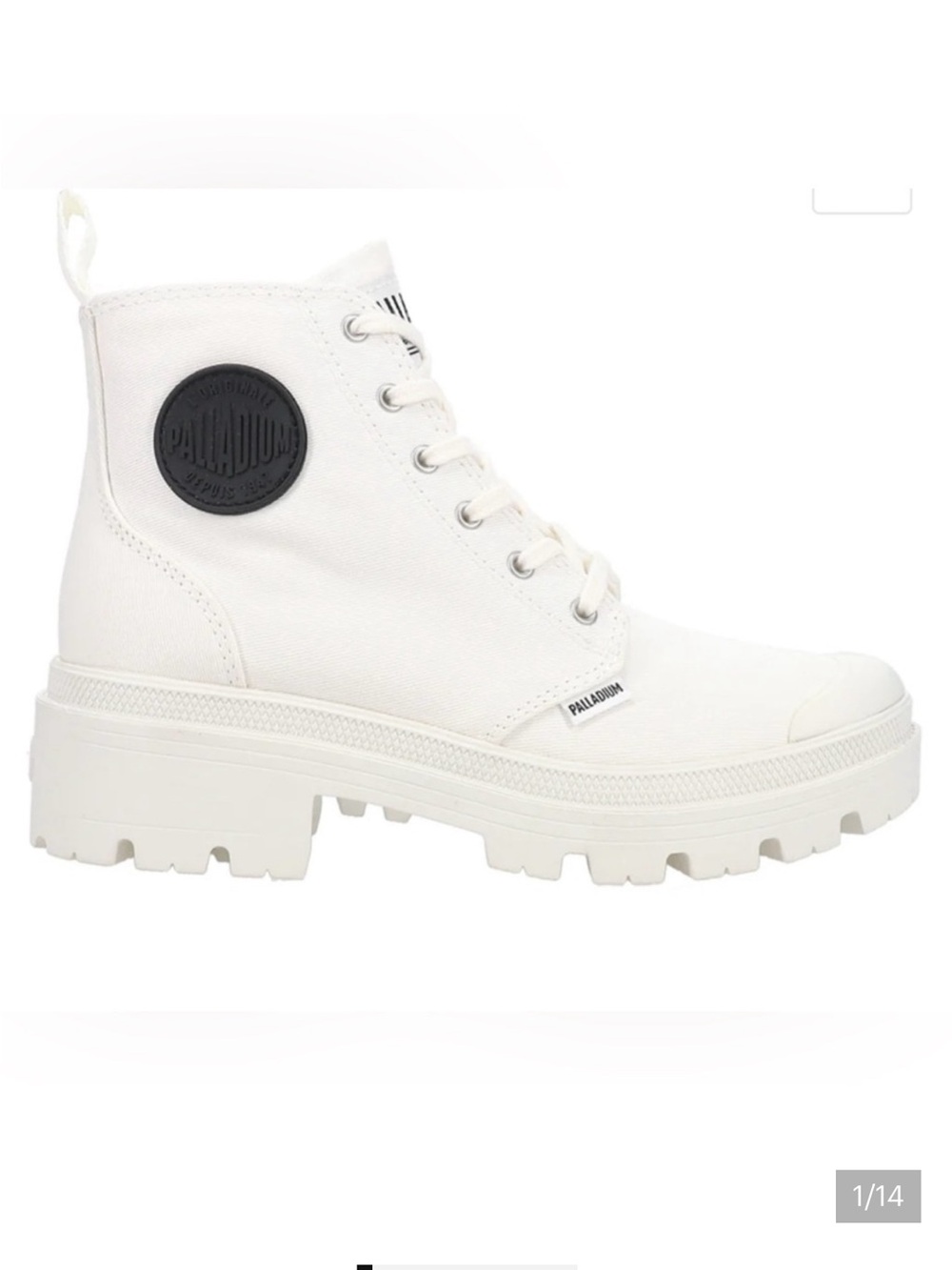 Palladium Pallabase Twill‎ White Platform Combat Boots Lace Up Lug Sole Size 6.5